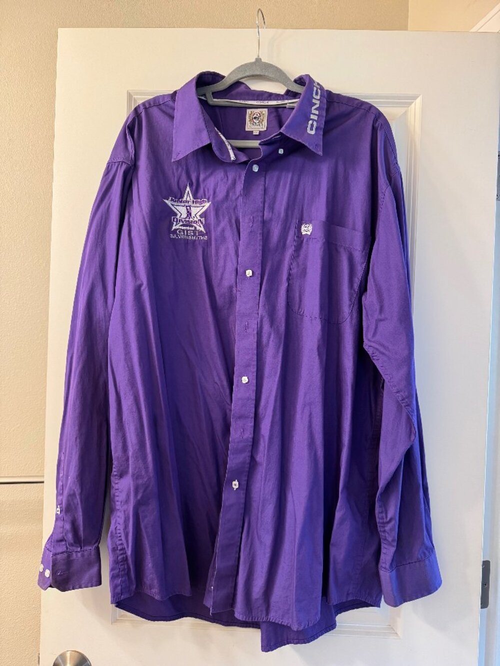 Mens Purple Cinch Long Sleeve Button Down Shirt,Sz 2XL,w/ Junior High Rodeo Logo